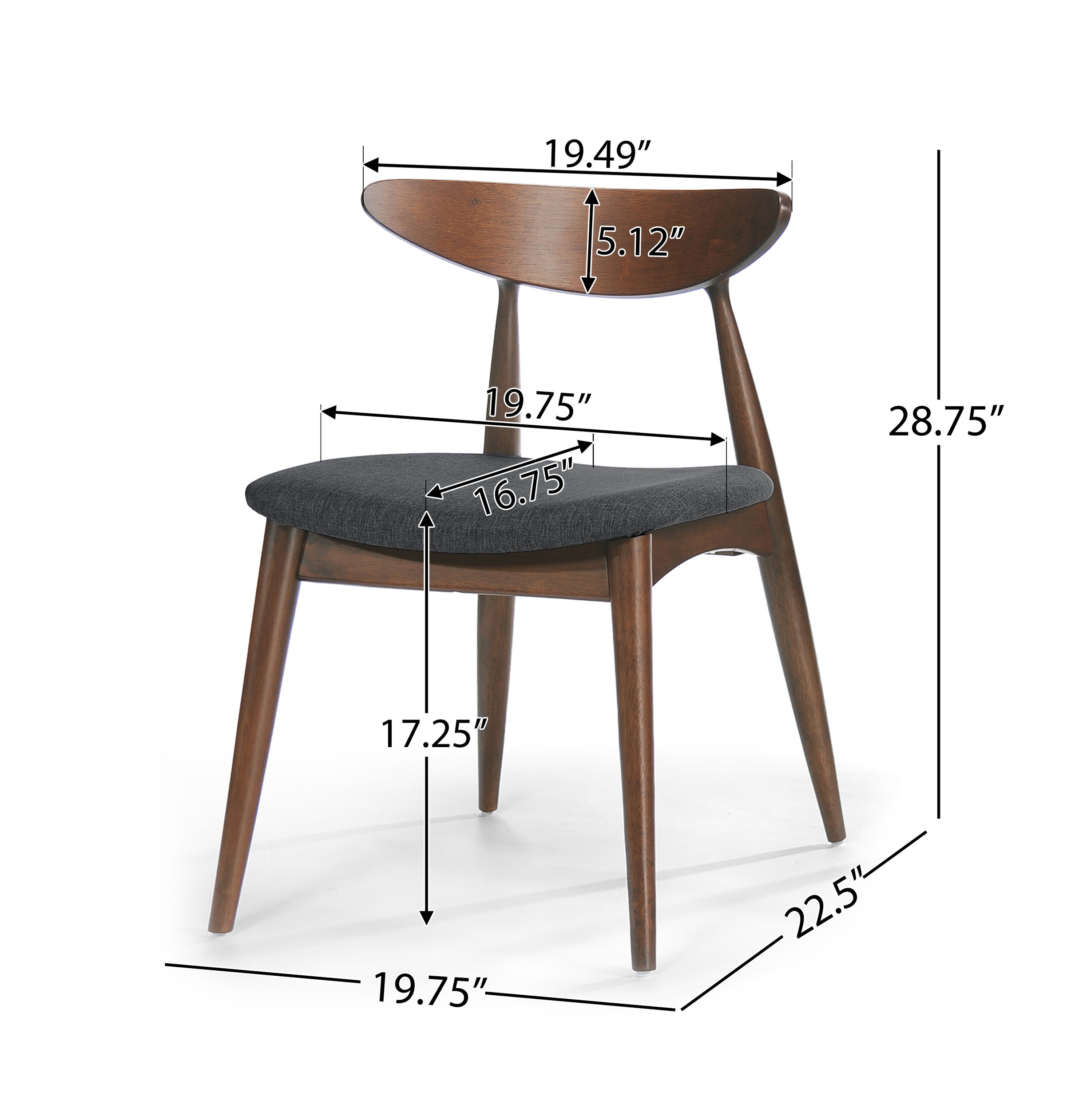 GDF Studio Issaic Mid Century Design Wood Dining Chairs, Set of 2, Charcoal/Walnut