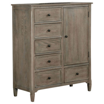 6 Drawers And 1 Door Wooden Armoire with, Wire-Brushed Warm Gray