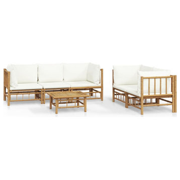 vidaXL Patio Furniture Set 6 Piece Loveseat with Cream White Cushions Bamboo