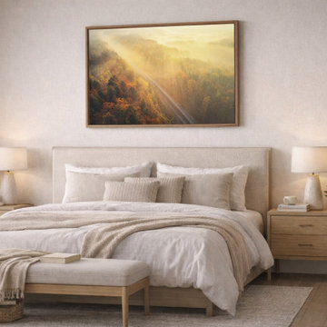 Sunrise Railroad Though Misty Forest Modern Style Wall Art