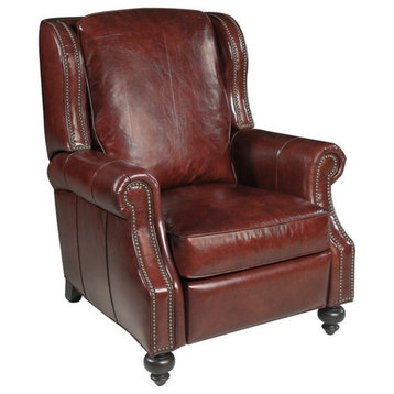 Balmoral Cornwall Nailhead Recliner in Natchez Brown Leather by Hooker Furniture