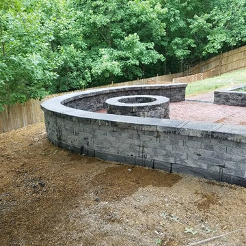W-Stamped Concrete Patio, Walkway, Block Wall and Block Fire-Pit