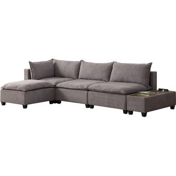 Madison Down Feather Sectional Sofa Ottoman USB Storage Console Table, Light Gra