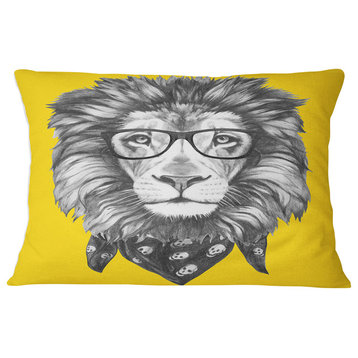 Lion with Glasses and Scarf Animal Throw Pillow, 12"x20"