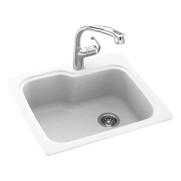 Swan 25x22x9 Solid Surface Kitchen Sink, 1-Hole, White