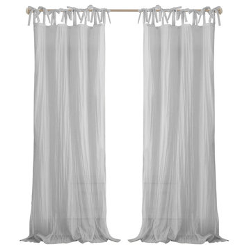 Jolie Sheer Tie Top Window Curtain, Gray, 52"x95"