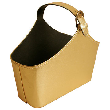Gold Faux Leather Bag With Gold Buckle