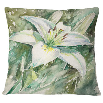 Large White Lily Painting Floral Throw Pillow, 16"x16"