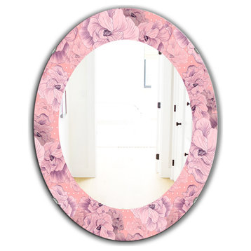 Designart Pink Blossom 11 Bohemian Eclectic Frameless Oval Or Round Wall Mirror,