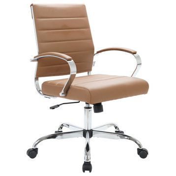 Benmar Mid-Back Swivel Leather Office Chair With Chrome Base, Brown