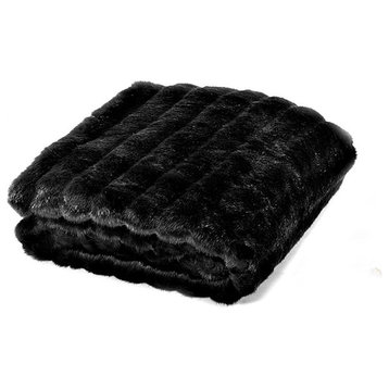 Channel Mink Throw Blanket, Fur Lined, Black, 4'x5'