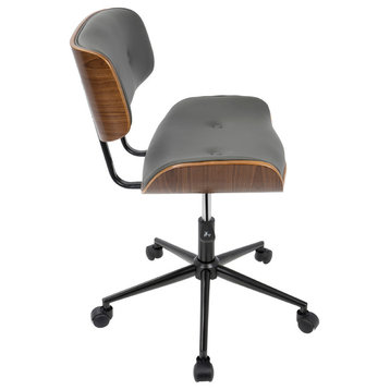 Lombardi Mid-Century Modern Adjustable Office Chair With Swivel, Walnut/Gray