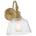 Trade Winds Lighting - Trade Winds Finn 1-Light Wall Sconce in Natural Brass - Bring a bold touch of vintage industrial style to any space with this 1-light adjustable sconce. It features a highly textured shade of glass, eye-catching detailing and a natural brass finish. 11.5" height, 9" width. Uses standard size bulb, max 60 watts. LED bulb compatible.  This light requires 1 , 60 Watt Bulbs (Not Included) UL Certified.