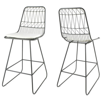 GDF Studio Lilith Indoor Wire Counter Stools with Cushions, Set of 2, Gray