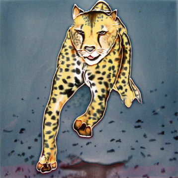 4x4" Hand Painted Cheetah Art Tile Ceramic Drink Holder Coaster