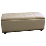 Ore International - 18"H Beige Storage Bench With  3 Seating - Contemporary compact ottoman upholstered in a sophisticated yet easy-care neutral beige fabric. Pair it with its companion stand-alone or sectional pieces, all with firm but plump support.                                                                   This stylish Beige Rectangular Button Tufted Storage Ottoman is designed to adapt to any room while providing additional seating room for you and your guest