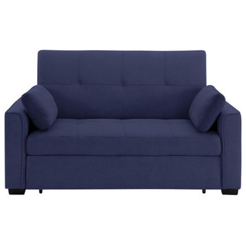 Nantucket Pull-Out Chenille Sleeper Sofa With Accent Pillows, Navy, Full