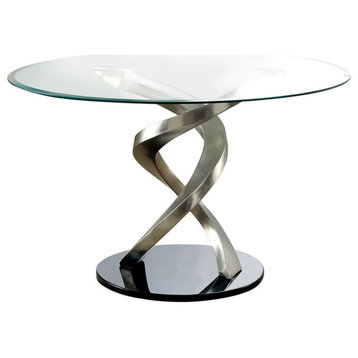 Catania Modern / Contemporary Glass Top Round Dining Table in Silver