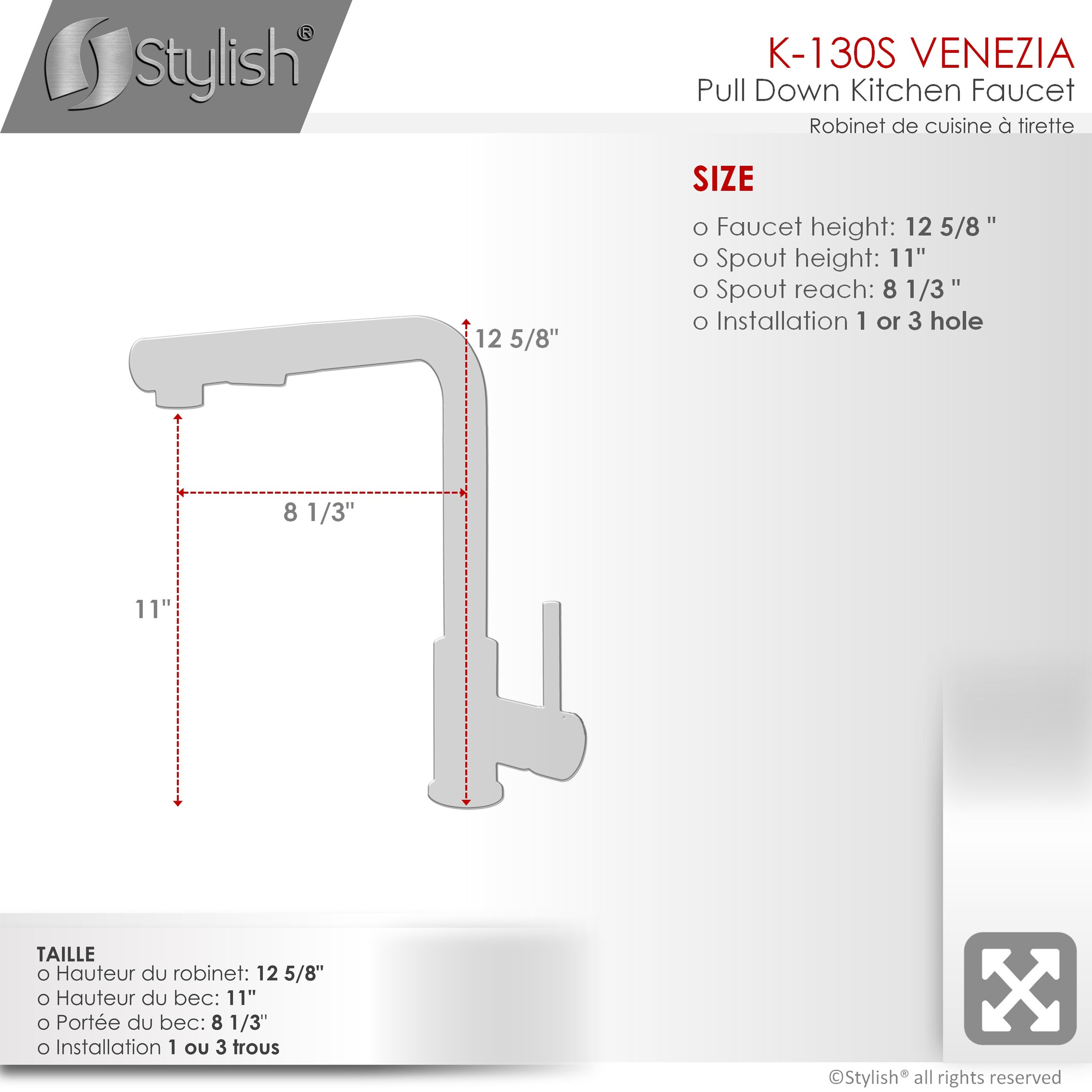 Stylish Pull Down Kitchen Faucet + Soap Dispenser Stainless Steel Finish