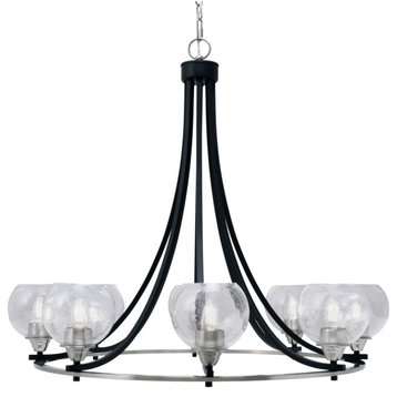 Paramount 8-Light Chandelier, Matte Black & Brushed Nickel, 5.75" Clear Bubble