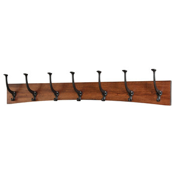 Solid Cherry Curved Wall Coat Rack Mission Hooks, 36x6.5", 7 Hooks