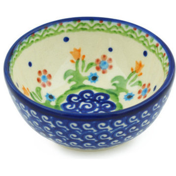 Polish Pottery 4" Stoneware Bowl Hand-Decorated Design