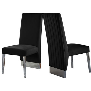The Cairo Dining Chair, Set of 2, Black Velvet, Chrome Legs