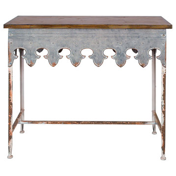 Metal Scalloped Edge Table With Wood Top, Brown