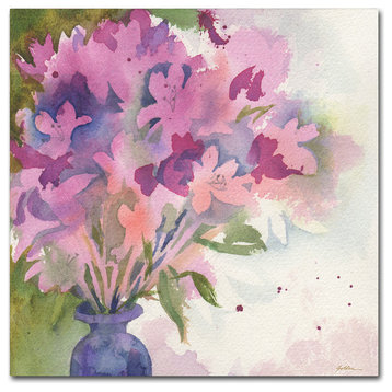 Sheila Golden 'Magenta Blossoms in Blue Vase' Canvas Art, 18"x18"