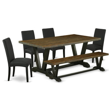East West Furniture V-Style 6-piece Wood Dining Room Table Set in Jacobean/Black
