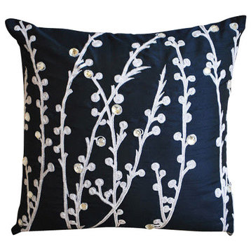 Willow Design Blue Art Silk 12"x12" Pillow Covers, Navy Blue Willow