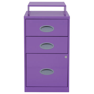 3 Drawer Locking Metal File Cabinet With Top Shelf, Purple