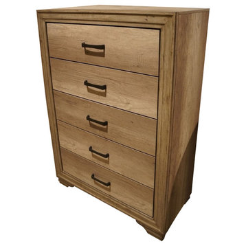 Benzara BM174467 Natural Tone Wooden Chest With 5 Drawers In Brown