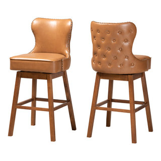 Gradisca Modern Farmhouse 2 Piece Swivel Bar Stool Set Tan Faux