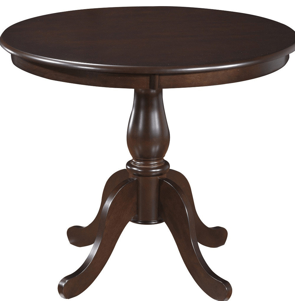 36" Espresso Brown Round Turned Pedestal Base Wood Dining Table ...