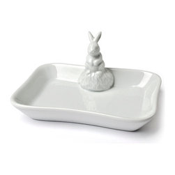 White Porcelain Soap Dish w/Rabbit - Soap Dishes & Holders