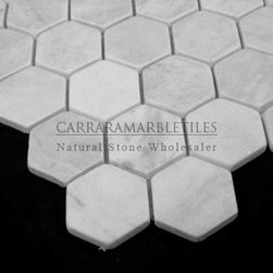 White Carrara Marble Italian Bianco Carrera 2" Hexagon Mosaic Tile Tumbled - Products