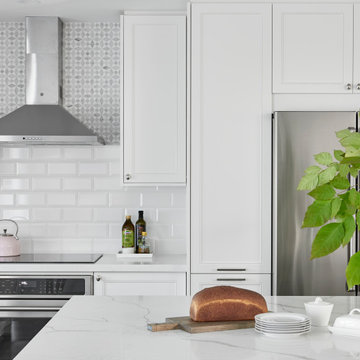 Soft Gray Island with Marble-Look Quartz