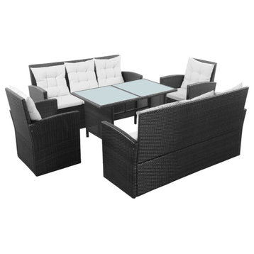 vidaXL 5-Piece Garden Lounge Set With Cushions Poly Rattan Black