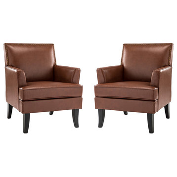 34" Living Room Accent Chair With Arms Set of 2, Brown