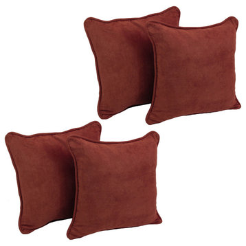 18" Double-Corded Solid Microsuede Square Throw Pillows, Set of 4, Red Wine