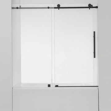 Villena 60" W x 58" H Single Sliding Frameless Tub Door, Matt Black, 60 Inches