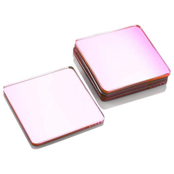 Mirrored Glass 4 pieces Pink Glass Coaster Set