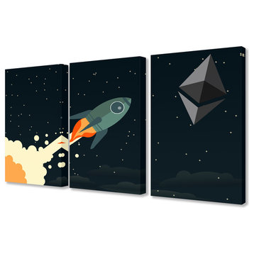 Ethereum To The Moon Graphic Triptych Stretched Canvas Wall Art Set, 16x24