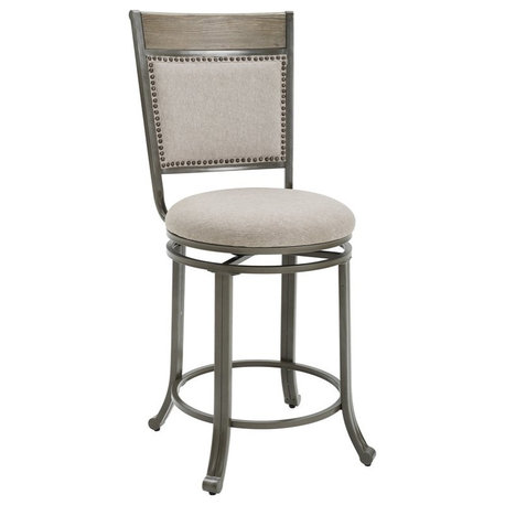 Linon Franklin Swivel Upholstered Counter Stool Steel Frame in Pewter