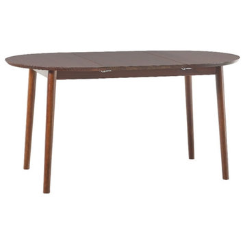 Walker Edison Oval Solid Wood Dining Table with Removable Leaf in Walnut