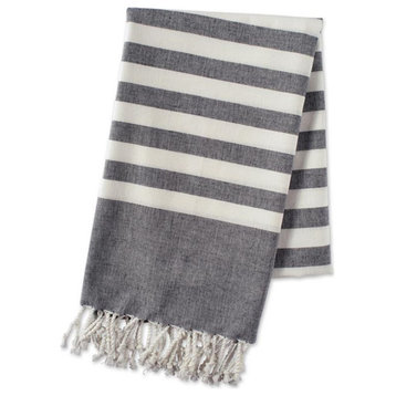 E-Living Store 59" Modern Cotton Stripe Fouta Towel in Gray/White