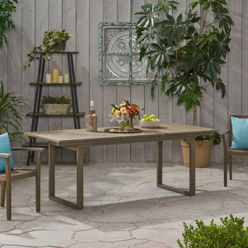 Yilia Outdoor Expandable Acacia Wood Dining Table, Gray Finish