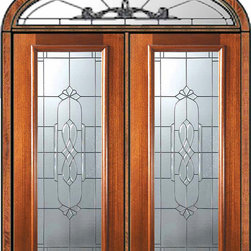 Pre-hung Transom Double Door 80 Wood Mahogany Kensington Full Lite Glass - Front Doors