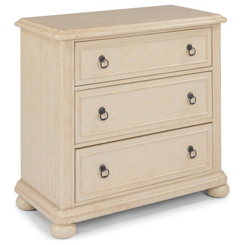 Small Dresser, Mahogany Frame With Bun Feet & 3 Storage Drawers, Off-White